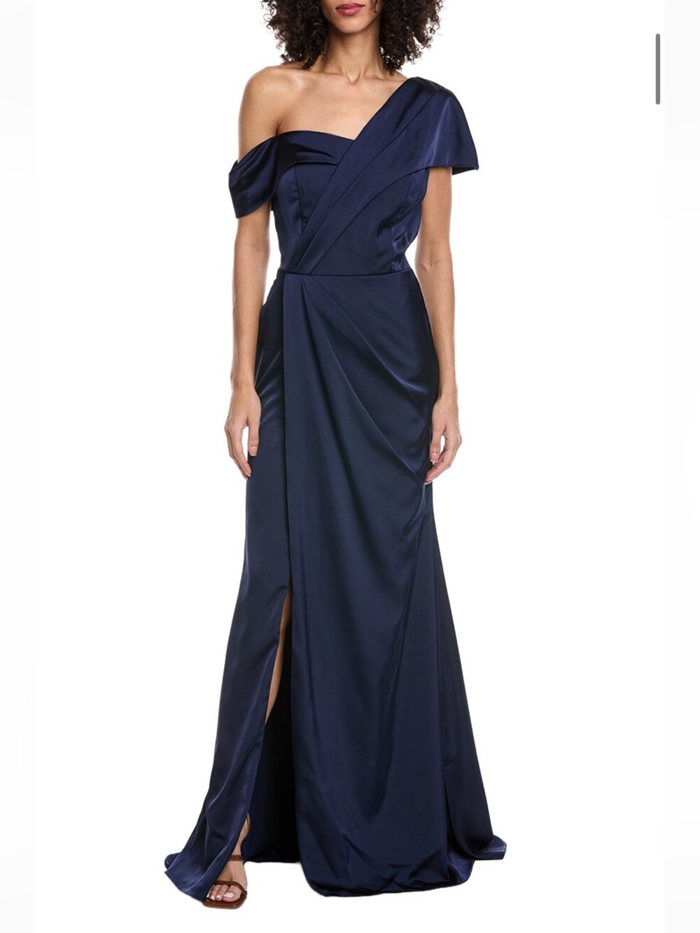 One-Shoulder Navy Evening Gown